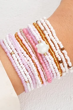 New Dear-Lover Bohemian Beaded Shell Ornament Bracelet Set Light Pink