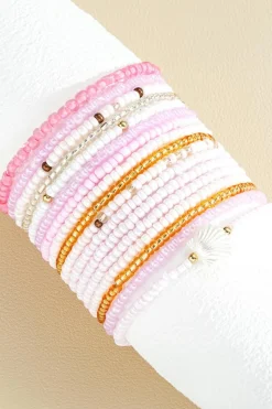 New Dear-Lover Bohemian Beaded Shell Ornament Bracelet Set Light Pink
