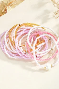 New Dear-Lover Bohemian Beaded Shell Ornament Bracelet Set Light Pink