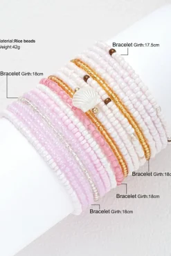 New Dear-Lover Bohemian Beaded Shell Ornament Bracelet Set Light Pink