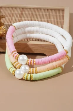 Discount Dear-Lover Bohemian Style Beaded Stretch Bracelet Light Pink