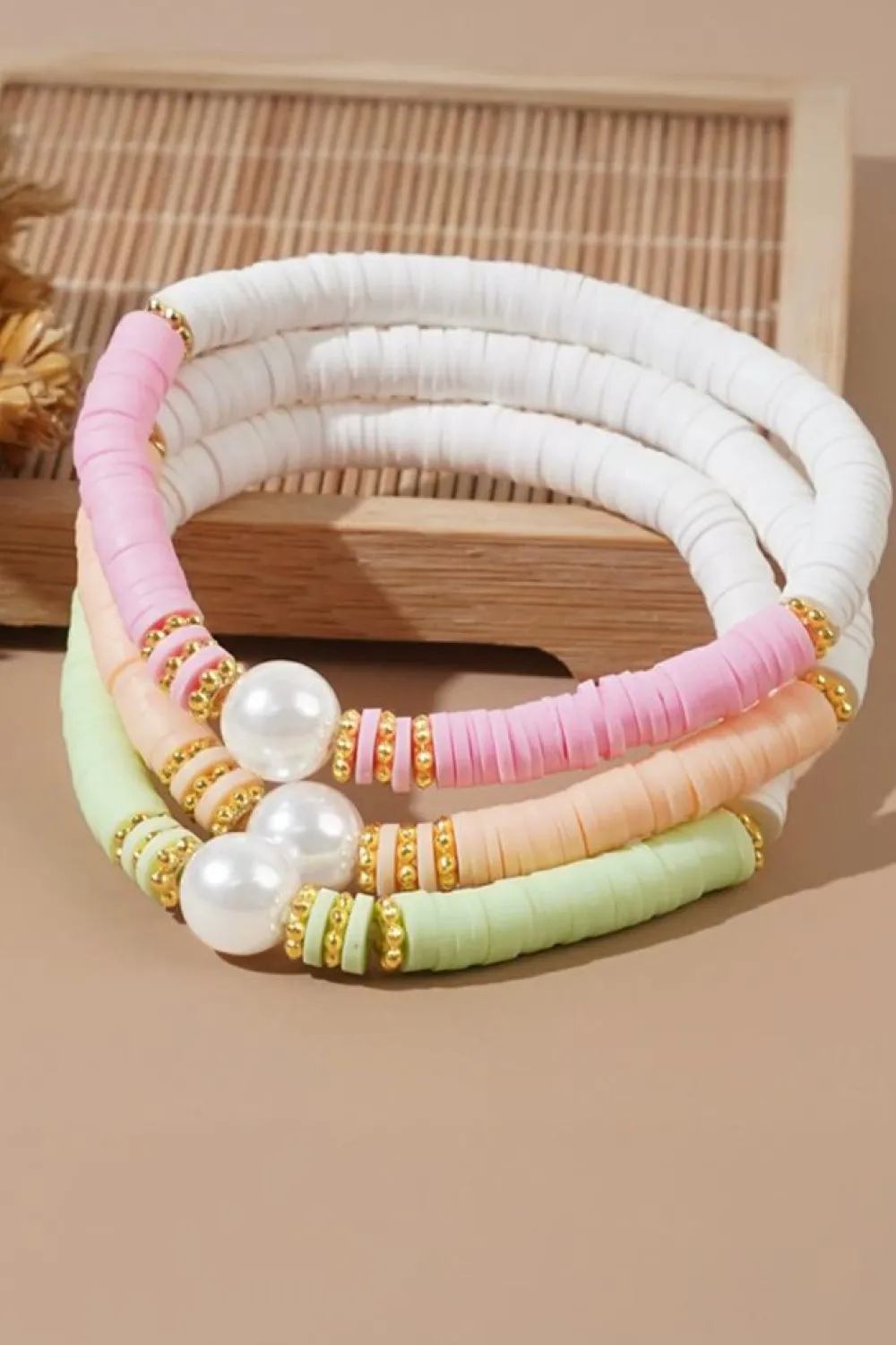 Discount Dear-Lover Bohemian Style Beaded Stretch Bracelet Light Pink