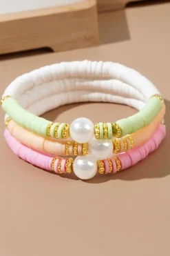Discount Dear-Lover Bohemian Style Beaded Stretch Bracelet Light Pink