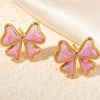 New Dear-Lover Bow Knot Enamel Stud Earrings Light Pink