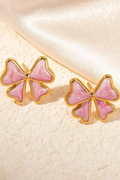 New Dear-Lover Bow Knot Enamel Stud Earrings Light Pink