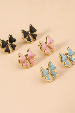 New Dear-Lover Bow Knot Enamel Stud Earrings Light Pink