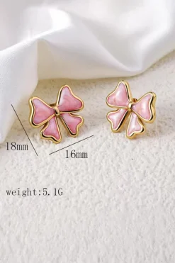 New Dear-Lover Bow Knot Enamel Stud Earrings Light Pink