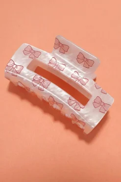 Hot Dear-Lover Bow Knot Print Acrylic Square Hair Claw Light Pink