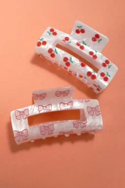 Hot Dear-Lover Bow Knot Print Acrylic Square Hair Claw Light Pink