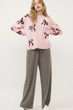 New Dear-Lover Bow Pattern Knitted Loose Fit Sweater Light Pink