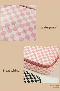 Fashion Dear-Lover Checkered Pattern Small Cosmetic Bag Light Pink