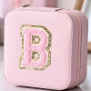 Clearance Dear-Lover Chenille B Graphic Portable Jewelry Case with Mirror Light Pink