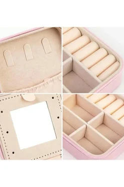 Clearance Dear-Lover Chenille B Graphic Portable Jewelry Case with Mirror Light Pink