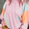 New Dear-Lover Color Block Batwing Sleeve Loose Fit Sweatshirt Light Pink