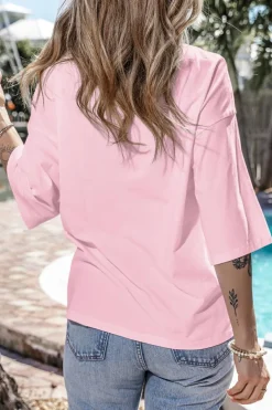 New Dear-Lover Colorblock Star Patched Half Sleeve Oversized Tee Light Pink