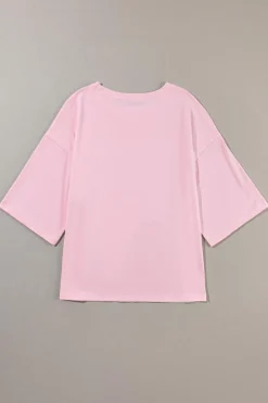 New Dear-Lover Colorblock Star Patched Half Sleeve Oversized Tee Light Pink