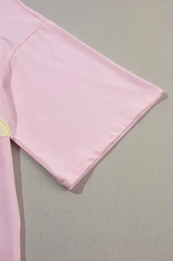 New Dear-Lover Colorblock Star Patched Half Sleeve Oversized Tee Light Pink