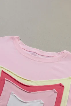 New Dear-Lover Colorblock Star Patched Half Sleeve Oversized Tee Light Pink