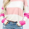Online Dear-Lover Colorblock Striped Drop Shoulder Long Sleeve Top Light Pink
