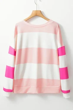 Online Dear-Lover Colorblock Striped Drop Shoulder Long Sleeve Top Light Pink