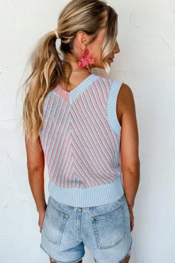 Online Dear-Lover Contrast Chevron Knit V Neck Sweater Vest Light Pink
