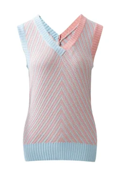 Online Dear-Lover Contrast Chevron Knit V Neck Sweater Vest Light Pink