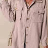 Best Dear-Lover Corduroy Flap Pocket Button Up Shacket Light Pink