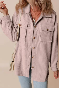 Best Dear-Lover Corduroy Flap Pocket Button Up Shacket Light Pink