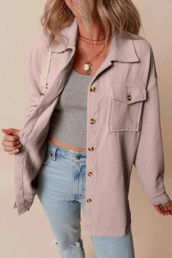 Best Dear-Lover Corduroy Flap Pocket Button Up Shacket Light Pink