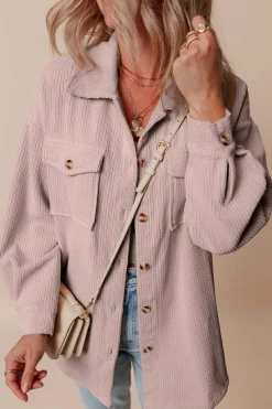 Best Dear-Lover Corduroy Flap Pocket Button Up Shacket Light Pink