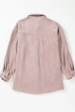 Best Dear-Lover Corduroy Flap Pocket Button Up Shacket Light Pink