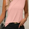Sale Dear-Lover Crew Neck Pleated Tank Top Light Pink