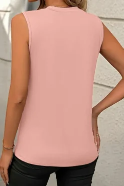 Sale Dear-Lover Crew Neck Pleated Tank Top Light Pink