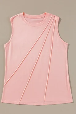 Sale Dear-Lover Crew Neck Pleated Tank Top Light Pink