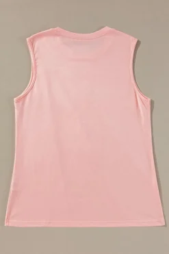 Sale Dear-Lover Crew Neck Pleated Tank Top Light Pink