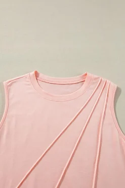 Sale Dear-Lover Crew Neck Pleated Tank Top Light Pink