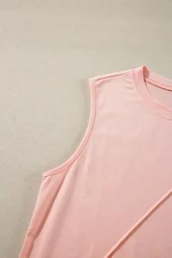 Sale Dear-Lover Crew Neck Pleated Tank Top Light Pink