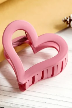 Fashion Dear-Lover Cutout Heart Shape Frosted Small Hair Clip Light Pink