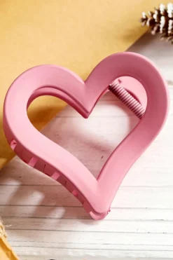 Fashion Dear-Lover Cutout Heart Shape Frosted Small Hair Clip Light Pink