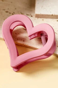 Fashion Dear-Lover Cutout Heart Shape Frosted Small Hair Clip Light Pink