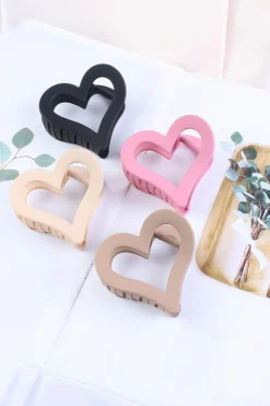 Fashion Dear-Lover Cutout Heart Shape Frosted Small Hair Clip Light Pink
