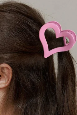 Fashion Dear-Lover Cutout Heart Shape Frosted Small Hair Clip Light Pink