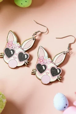 New Dear-Lover Easter Rabbit Hook Dangle Earrings Light Pink