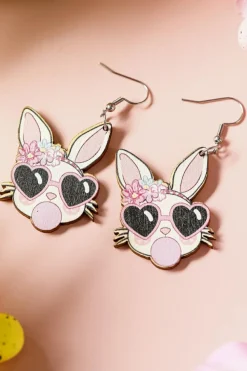 New Dear-Lover Easter Rabbit Hook Dangle Earrings Light Pink