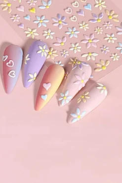 Online Dear-Lover Embossed Flower Heart Shape Self-Adhesive Nail Stickers Light Pink