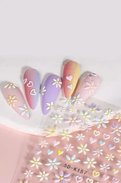Online Dear-Lover Embossed Flower Heart Shape Self-Adhesive Nail Stickers Light Pink