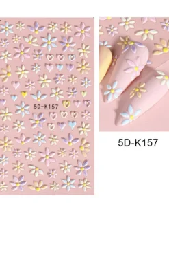 Online Dear-Lover Embossed Flower Heart Shape Self-Adhesive Nail Stickers Light Pink