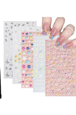 Online Dear-Lover Embossed Flower Heart Shape Self-Adhesive Nail Stickers Light Pink