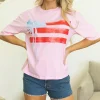 Best Dear-Lover Flag Bow Graphic Crewneck Tee Light Pink
