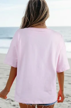 Best Dear-Lover Flag Bow Graphic Crewneck Tee Light Pink